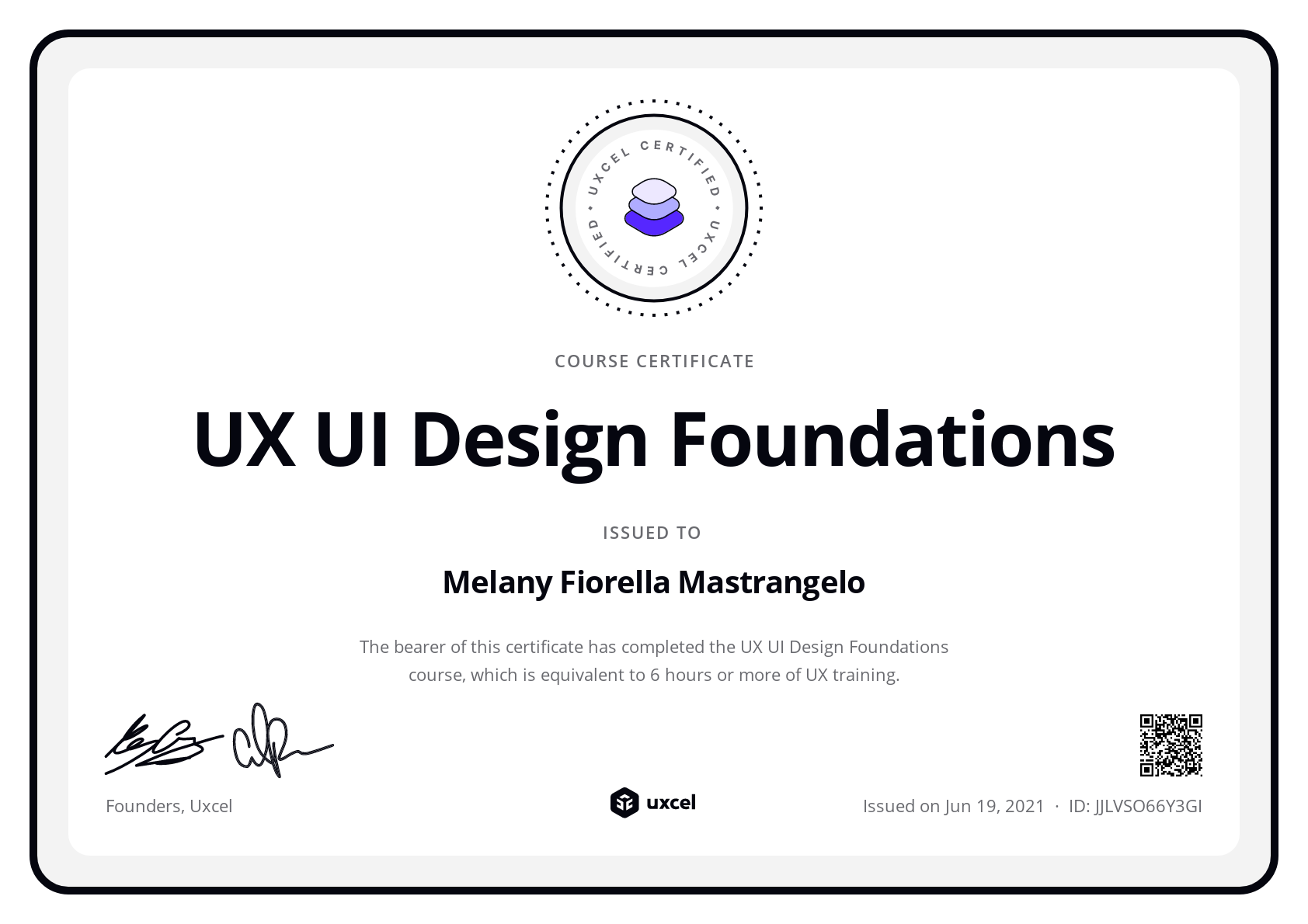 Melany Fiorella Mastrangelo's certificate